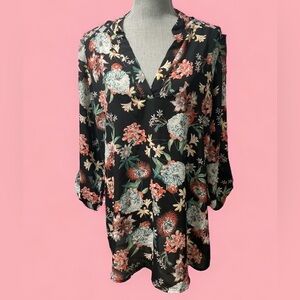 Liberty Love Ladies Size XL Black Multicolor Floral Blouse